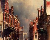 皮尔特 杰拉德 韦汀 : A Town View In Winter With Figures Conversing On Porches